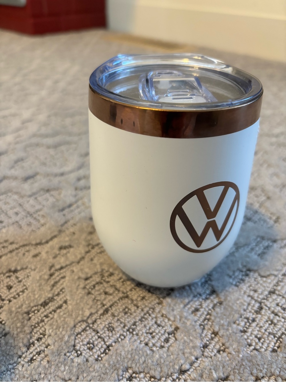 White and Rose Gold Stemless Travel Tumbler with Logo